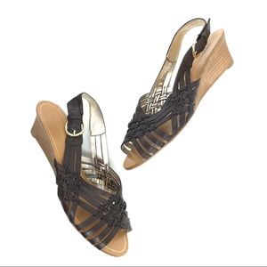 Banana Republic Brown Leather Wedge Sandal Buckle